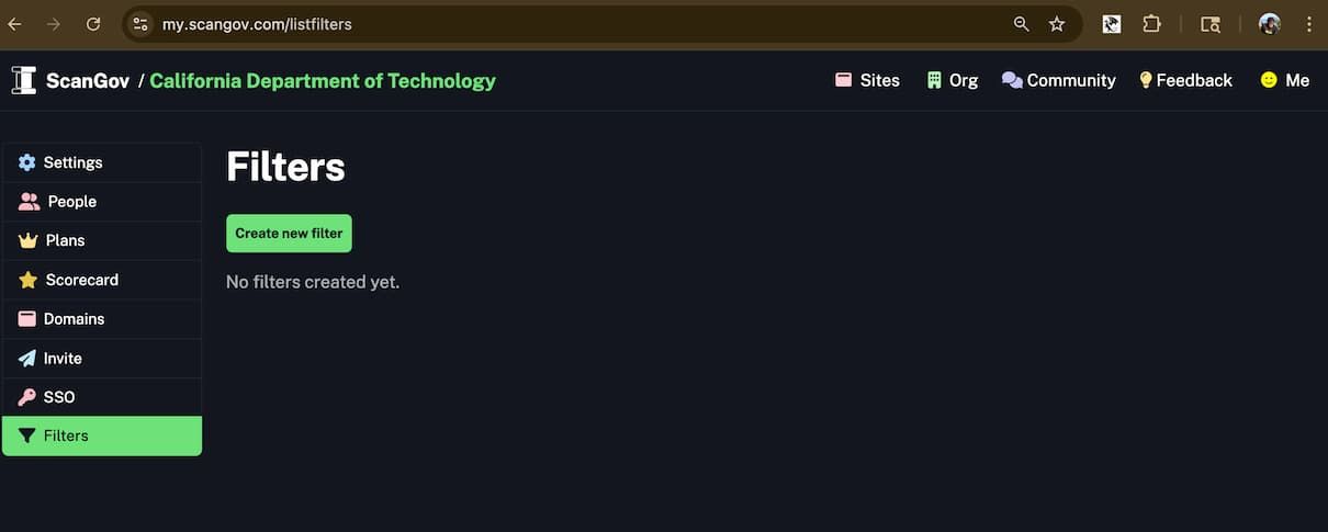 screenshot of creating filter button